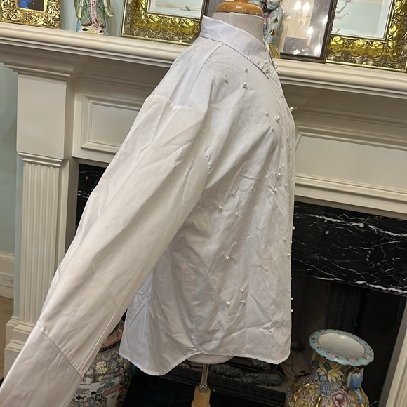 NWT “Life” white cotton long sleeve shirt with pearl detail - Picture 4 of 7
